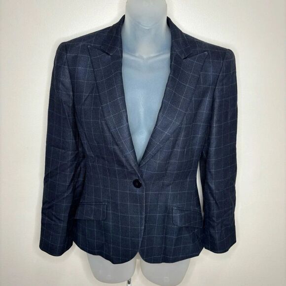 Armani Collection Made in Italy size 2 Navy Blue window pane print blazer wool - Picture 1 of 7